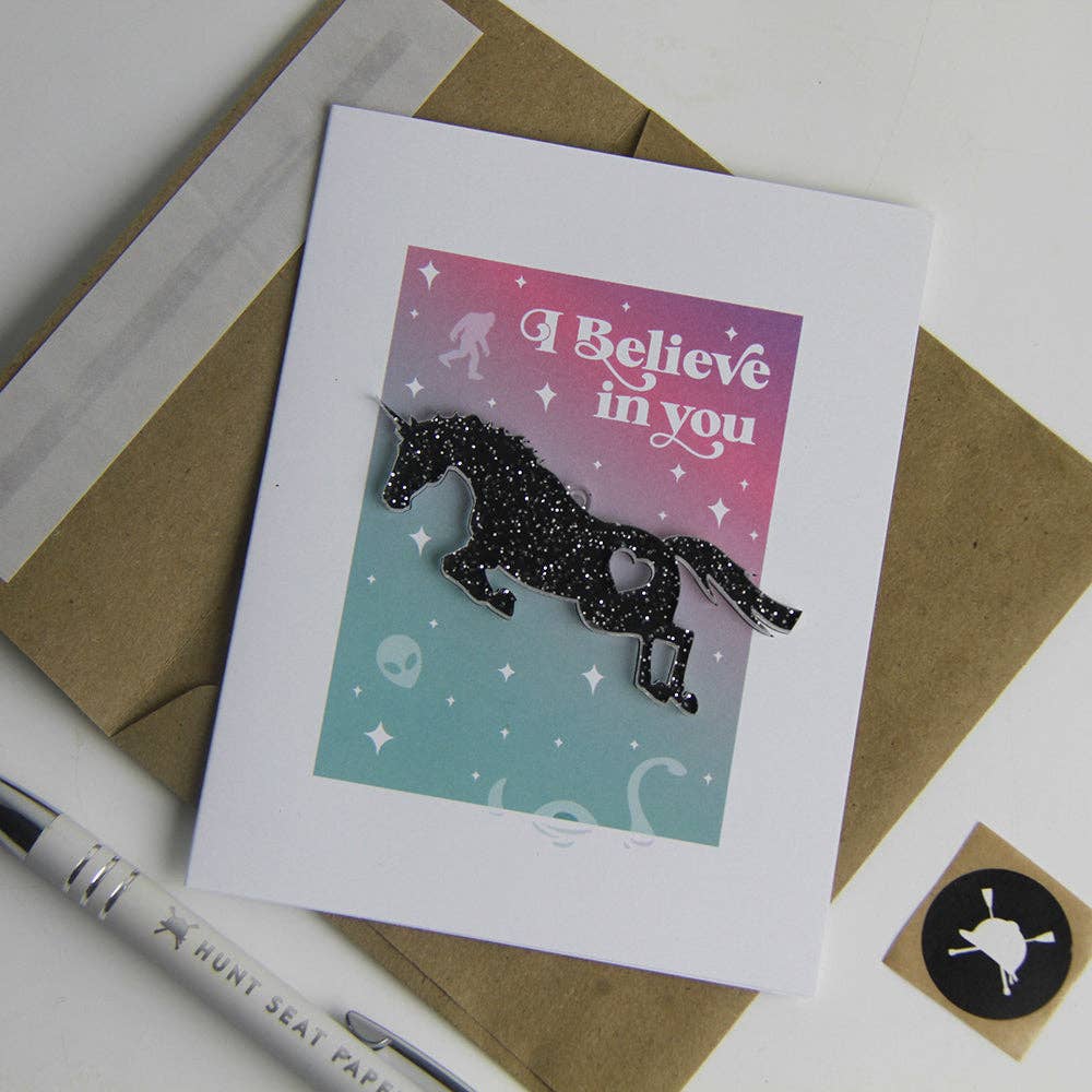 I Believe Charm Card - Unicorn, UFO, Big Foot and Nessy Card