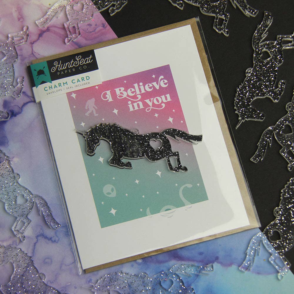 I Believe Charm Card - Unicorn, UFO, Big Foot and Nessy Card