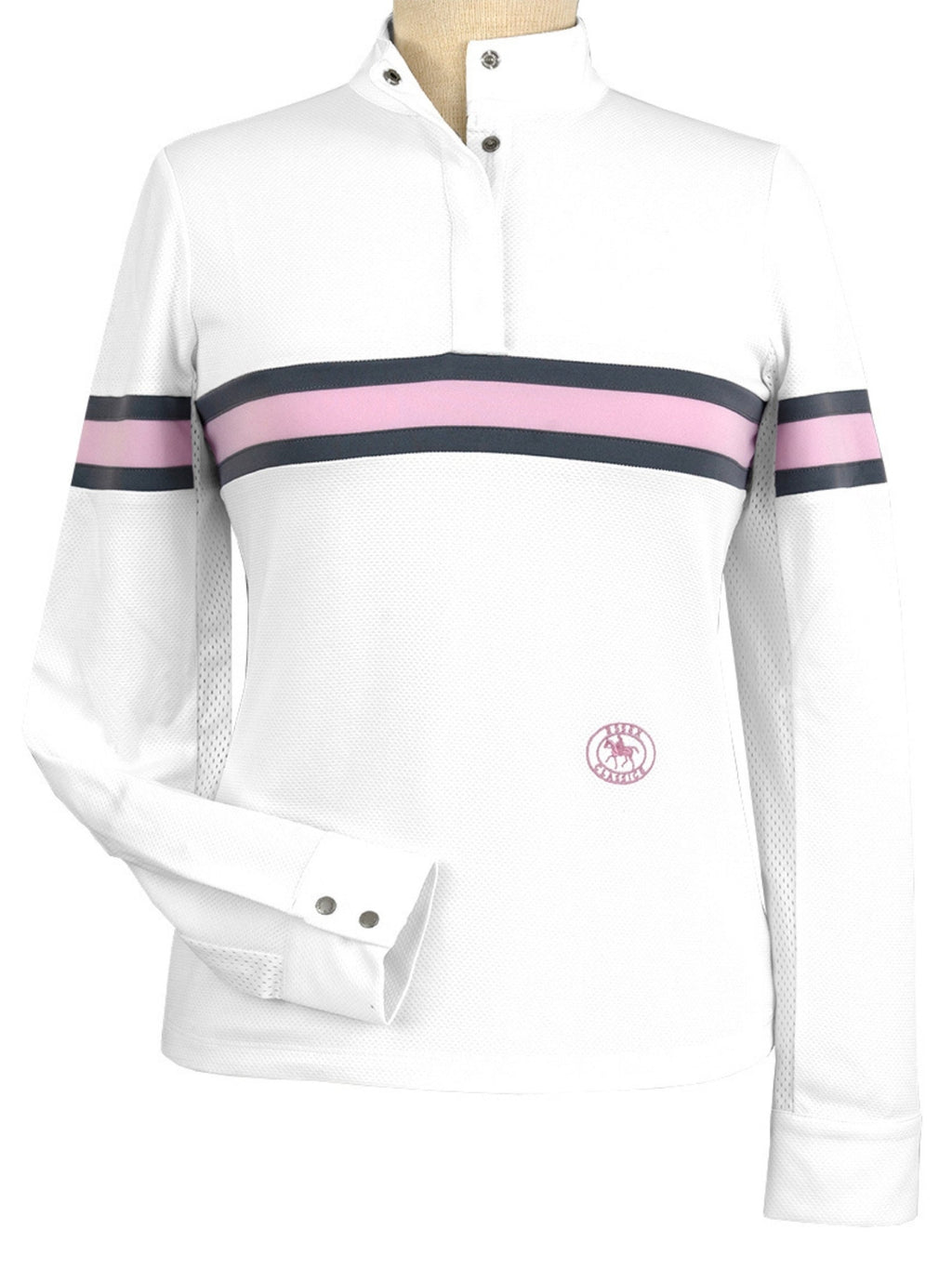 Cambridge Ladies Long Sleeve Show Shirt - White with Grey & Pink