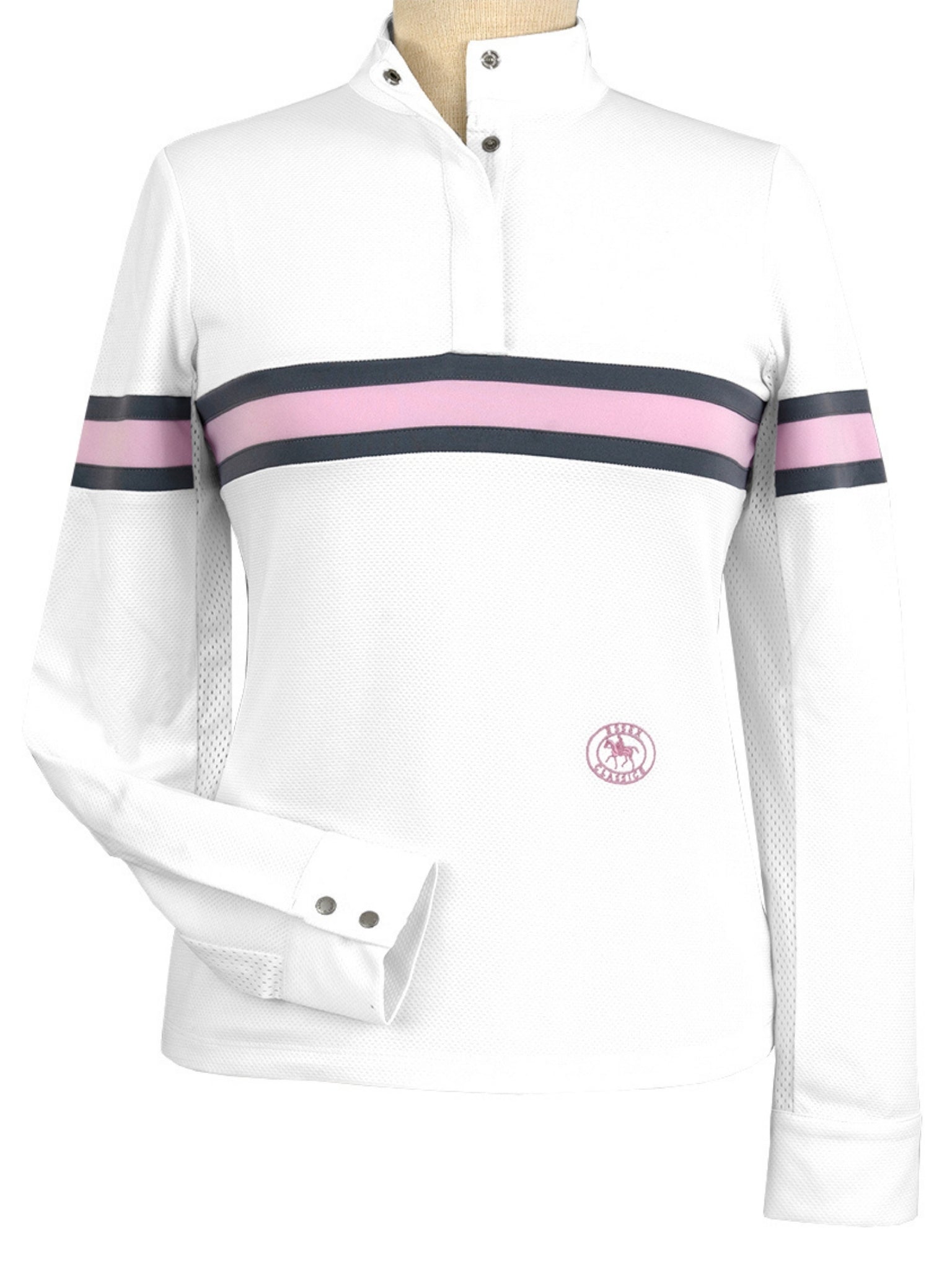 Cambridge Ladies Long Sleeve Show Shirt - White with Grey & Pink