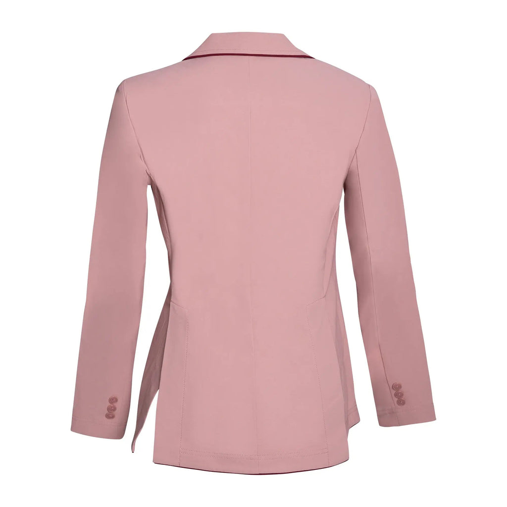 Grand Prix Ladies EQJ 3 Button Show Coat, Rose with Burgundy Piping