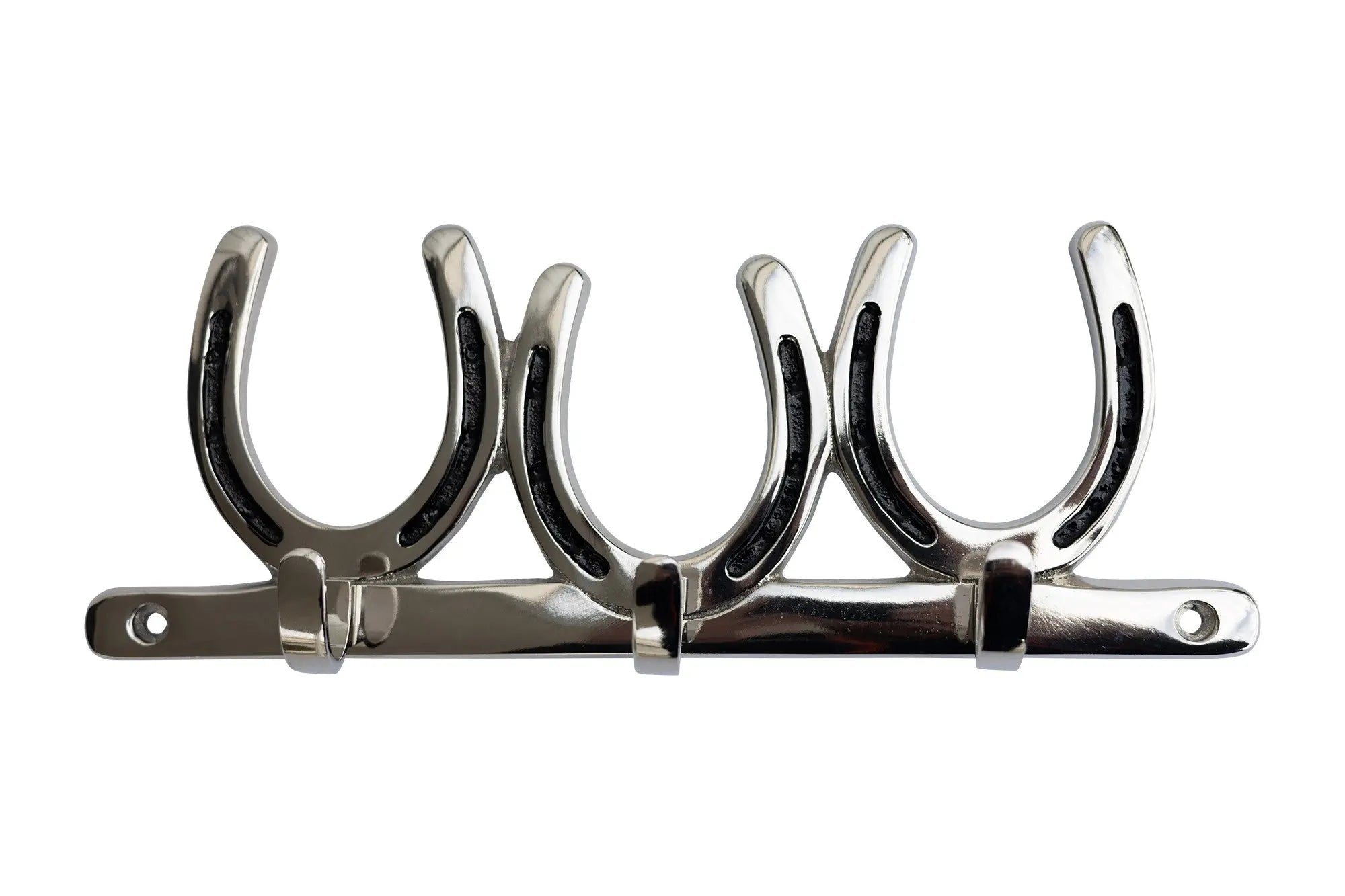 Huntley Equestrian Silver Horseshoe Wall Hook Rack-3 Hook Equestrian Home and Barn Decor