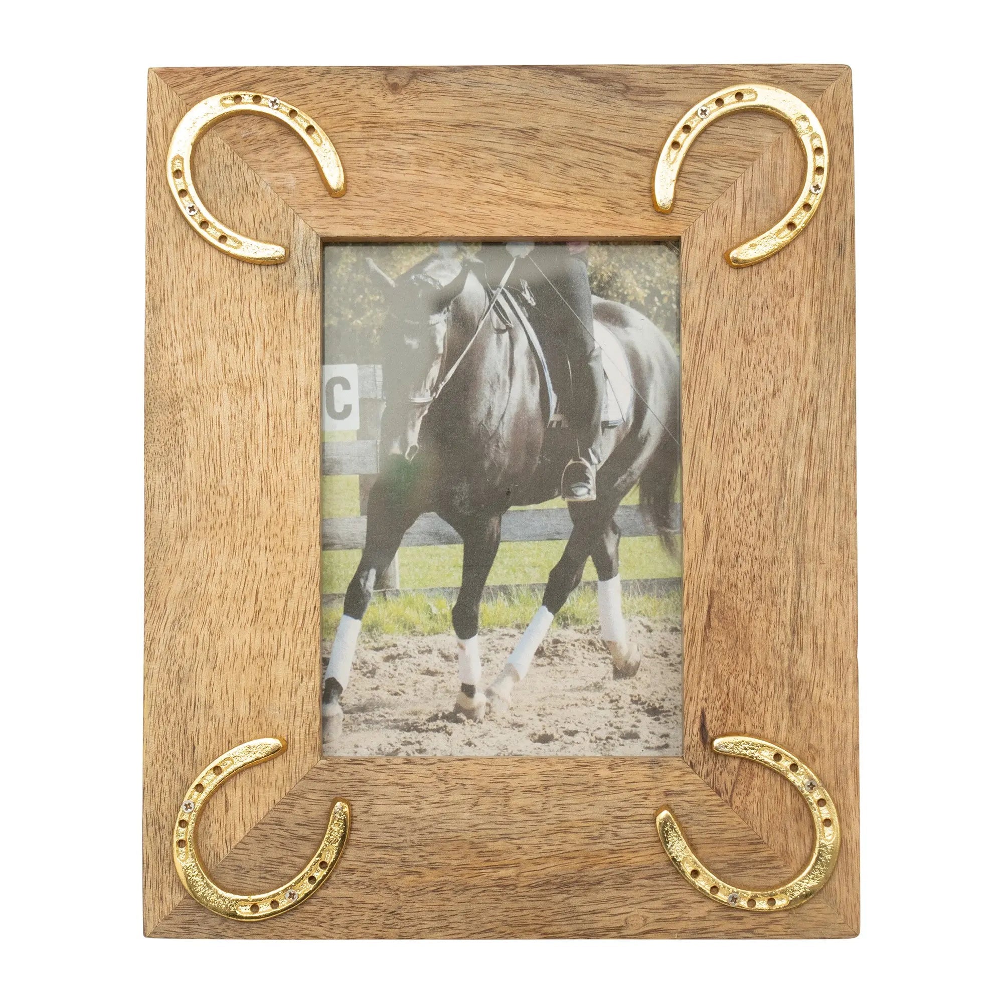 Huntley Equestrian Wooden Picture Frame with Gold Horse Shoes, 5 x 7