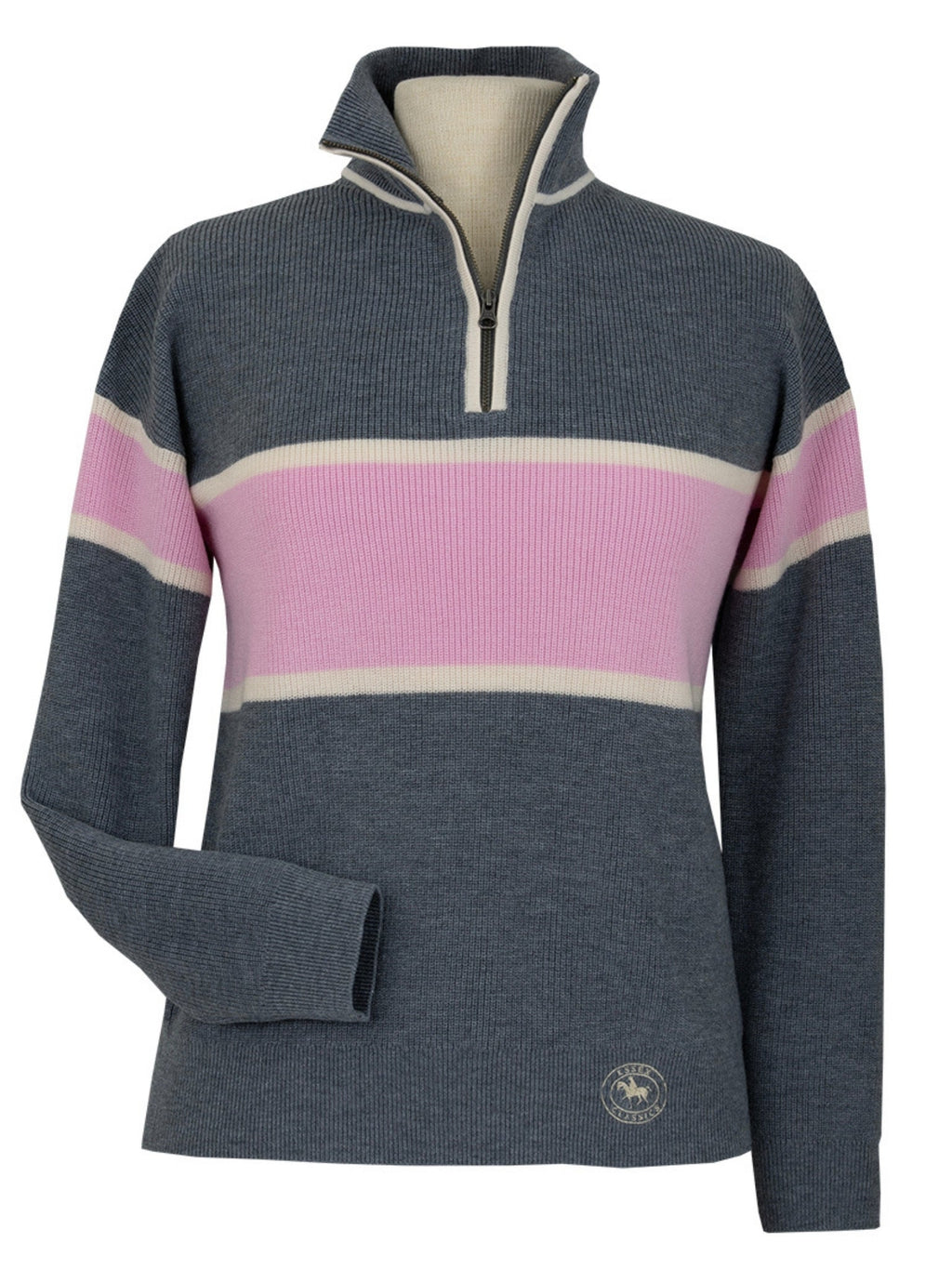 Oxford Quarter Zip Sweater - Grey & Pink