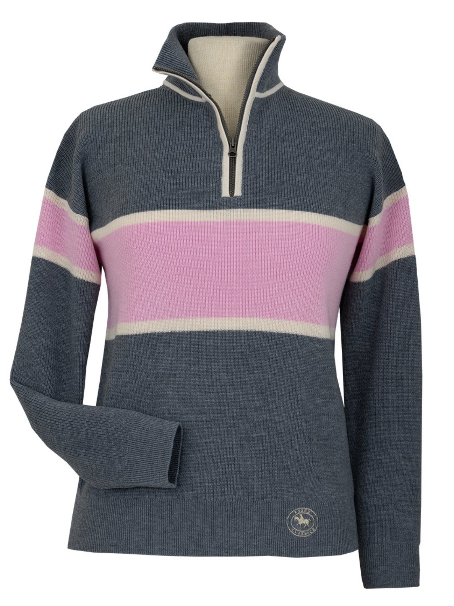Oxford Quarter Zip Sweater - Grey & Pink