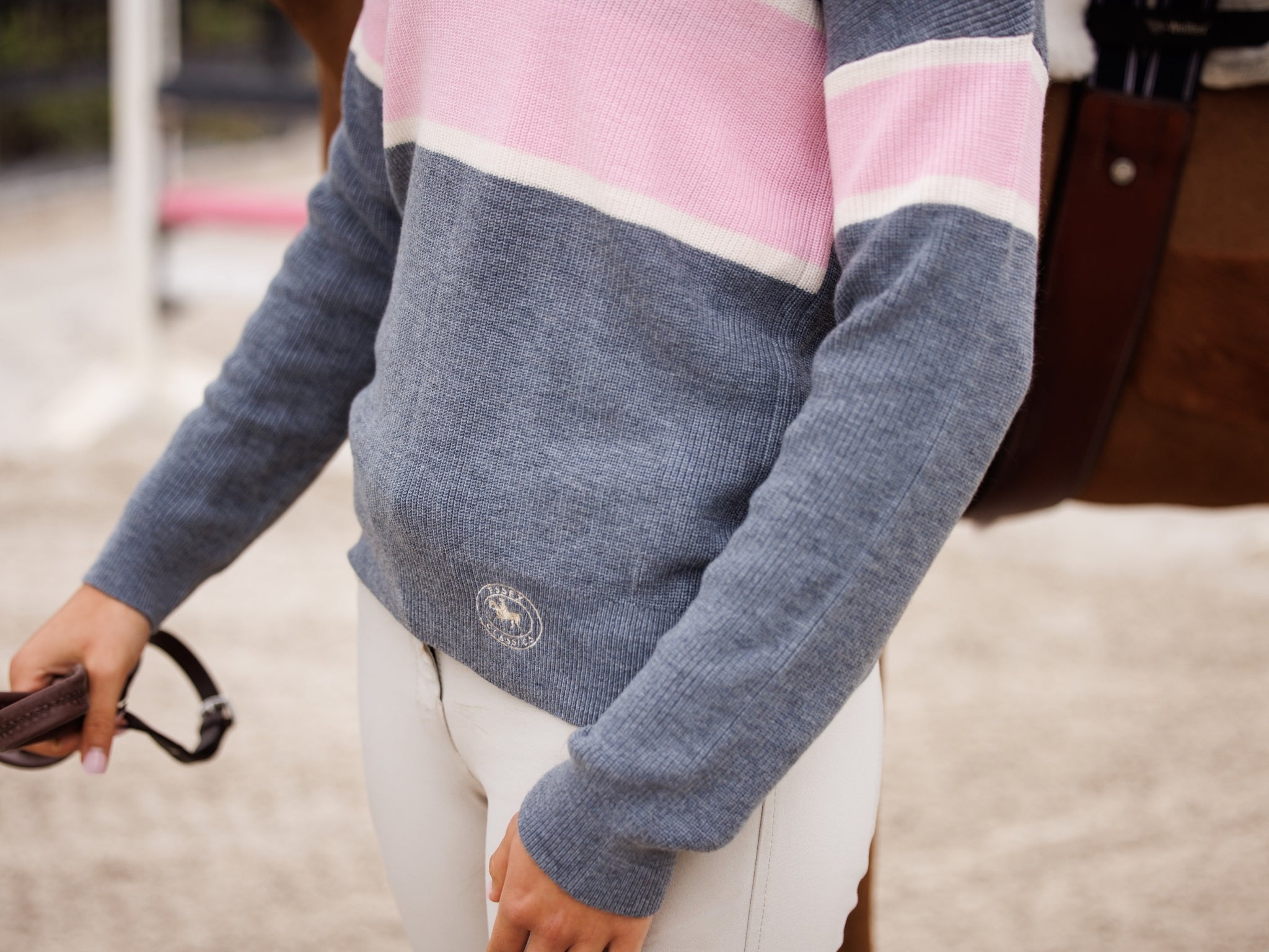 Oxford Quarter Zip Sweater - Grey & Pink