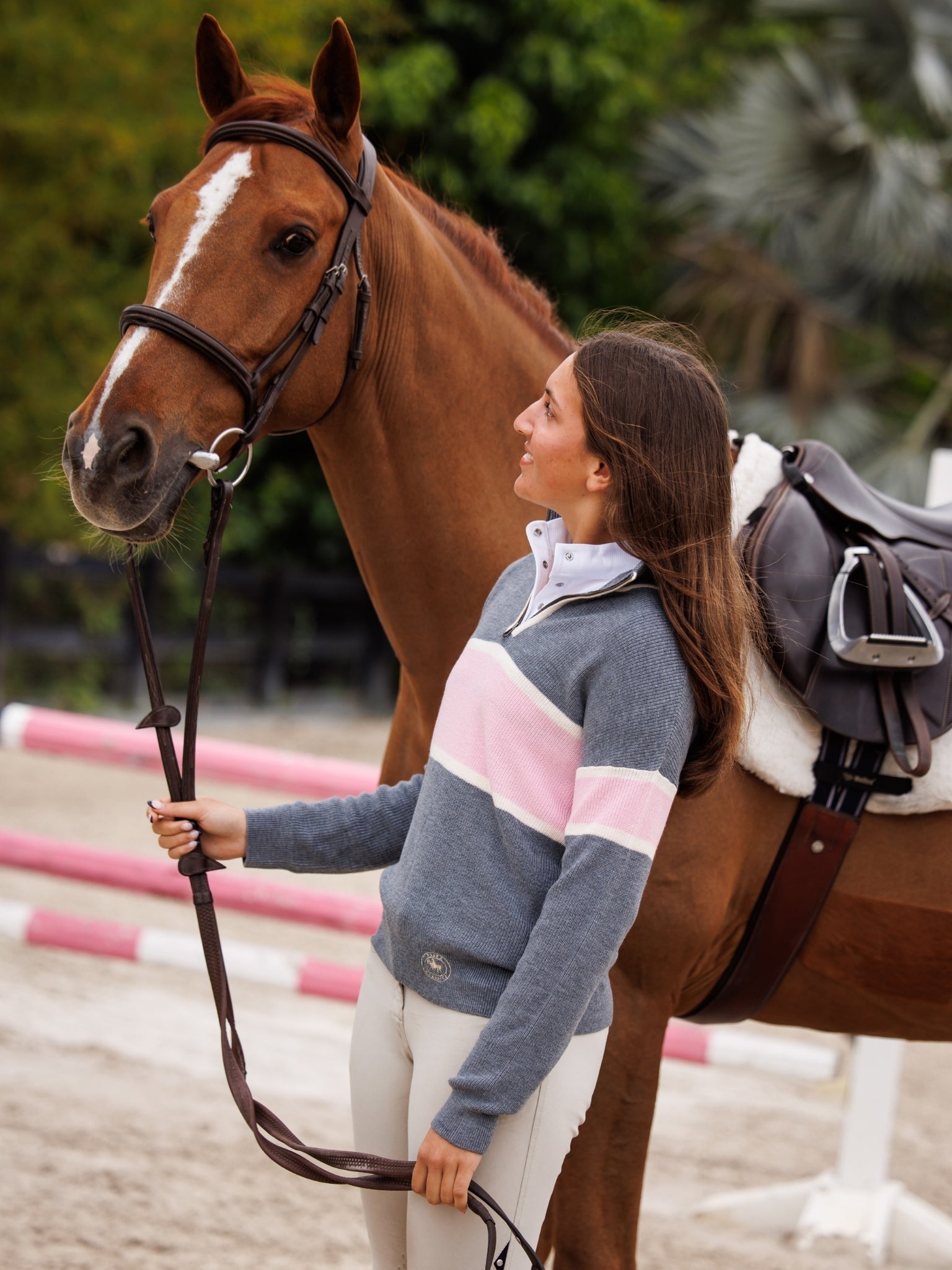 Oxford Quarter Zip Sweater - Grey & Pink