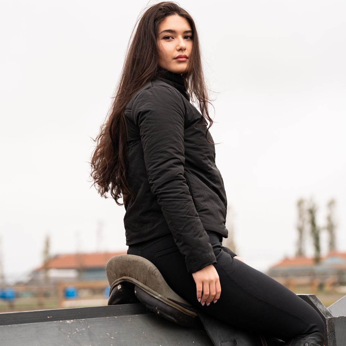 Cloud Wrap Puffer – Black High-Collar Insulated Riding Jacket