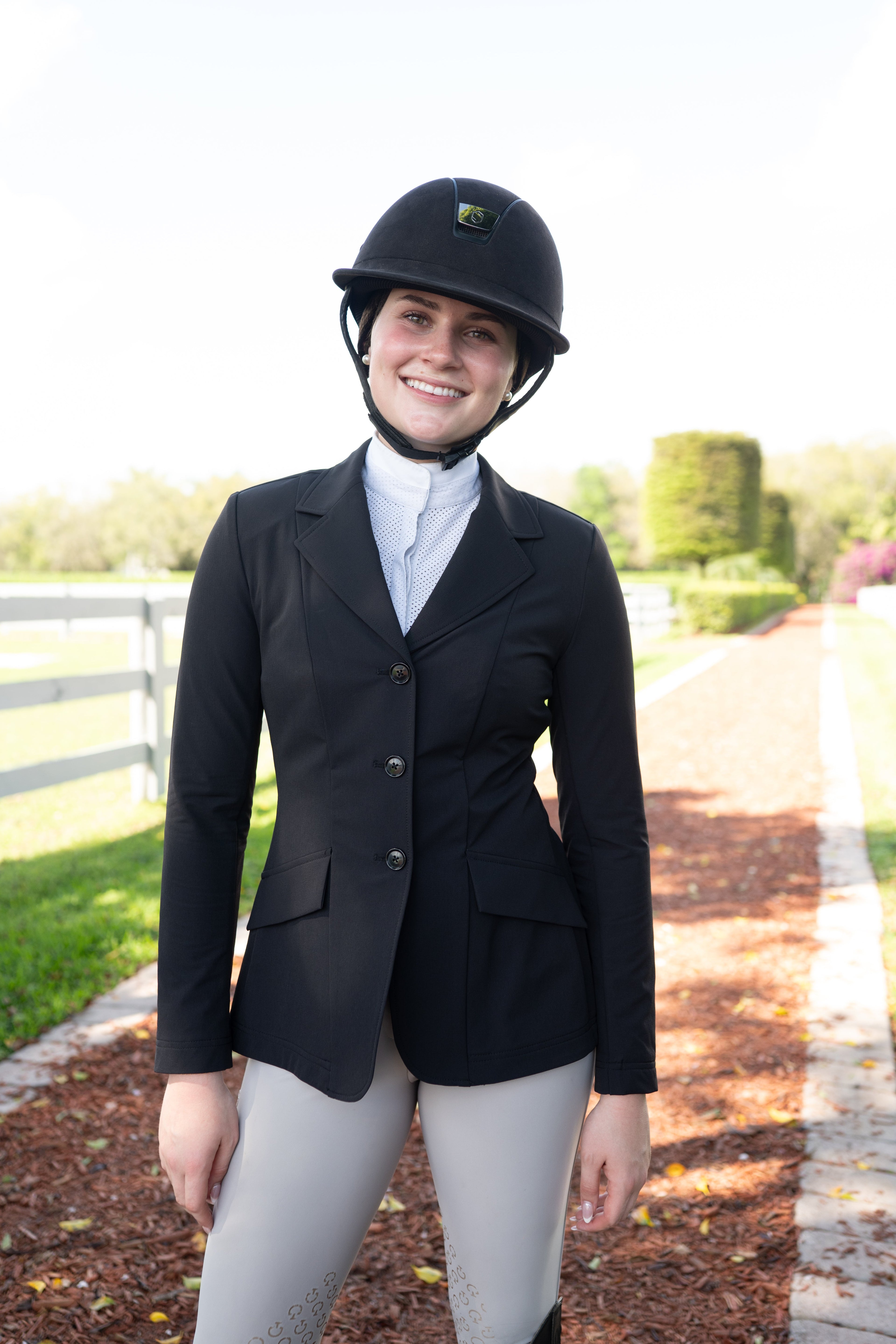 Grand Prix Ladies EQJ 3 Button Show Coat, NY Tech Fabric, Black