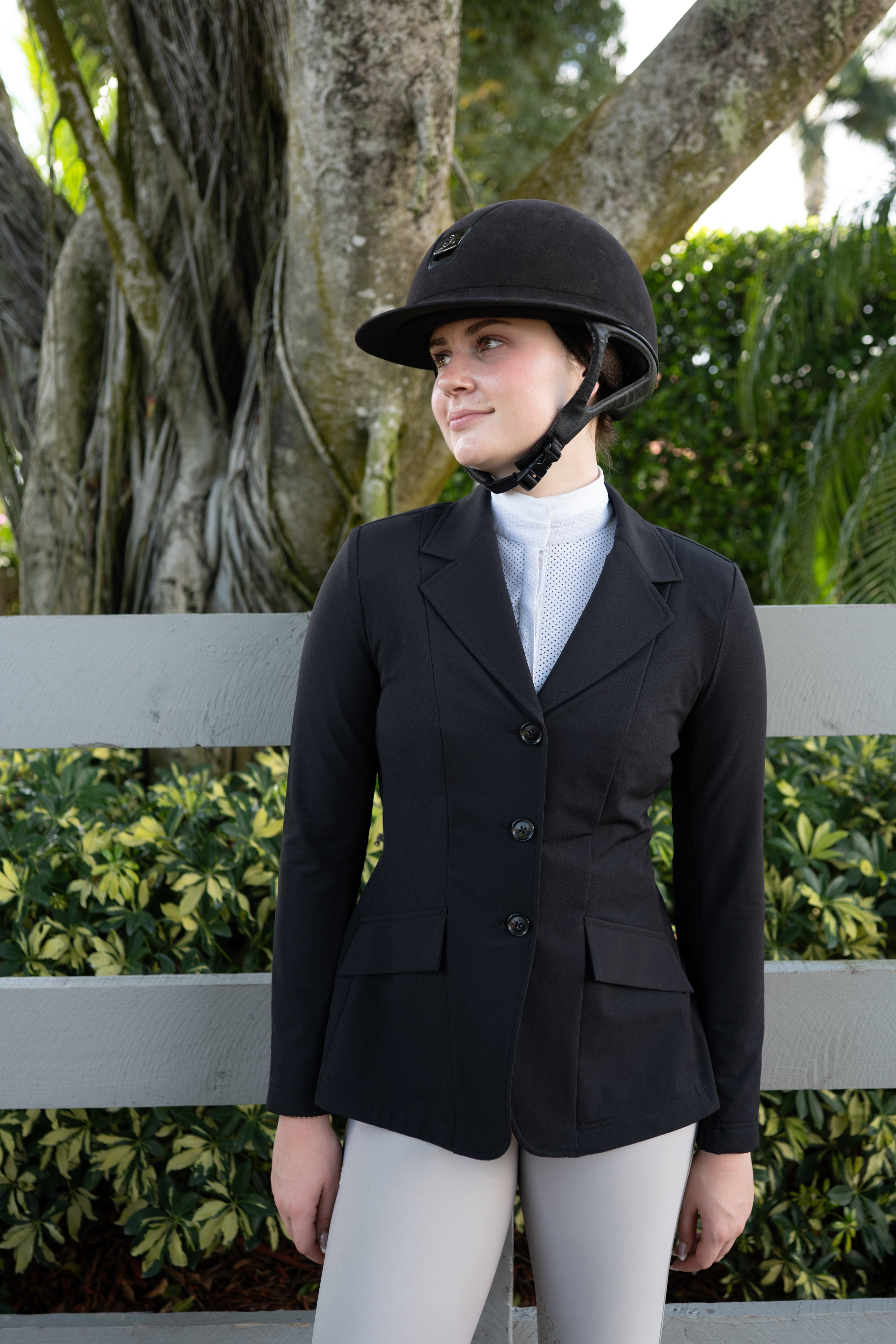 Grand Prix Ladies EQJ 3 Button Show Coat, NY Tech Fabric, Black