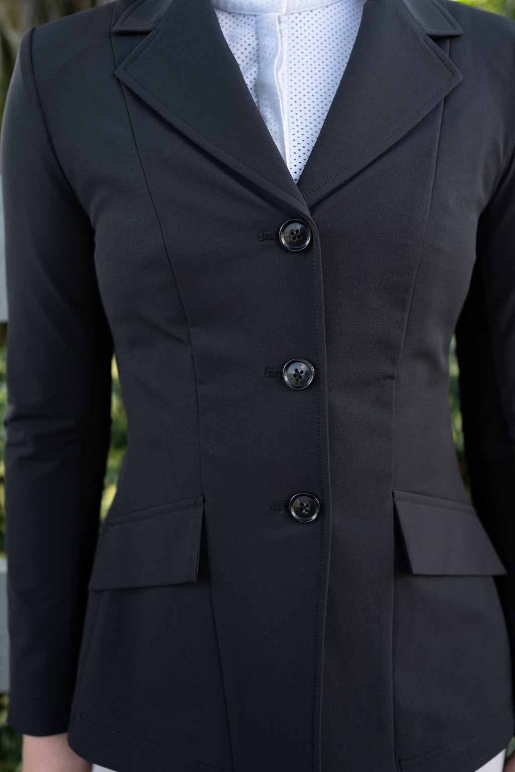Grand Prix Ladies EQJ 3 Button Show Coat, NY Tech Fabric, Black