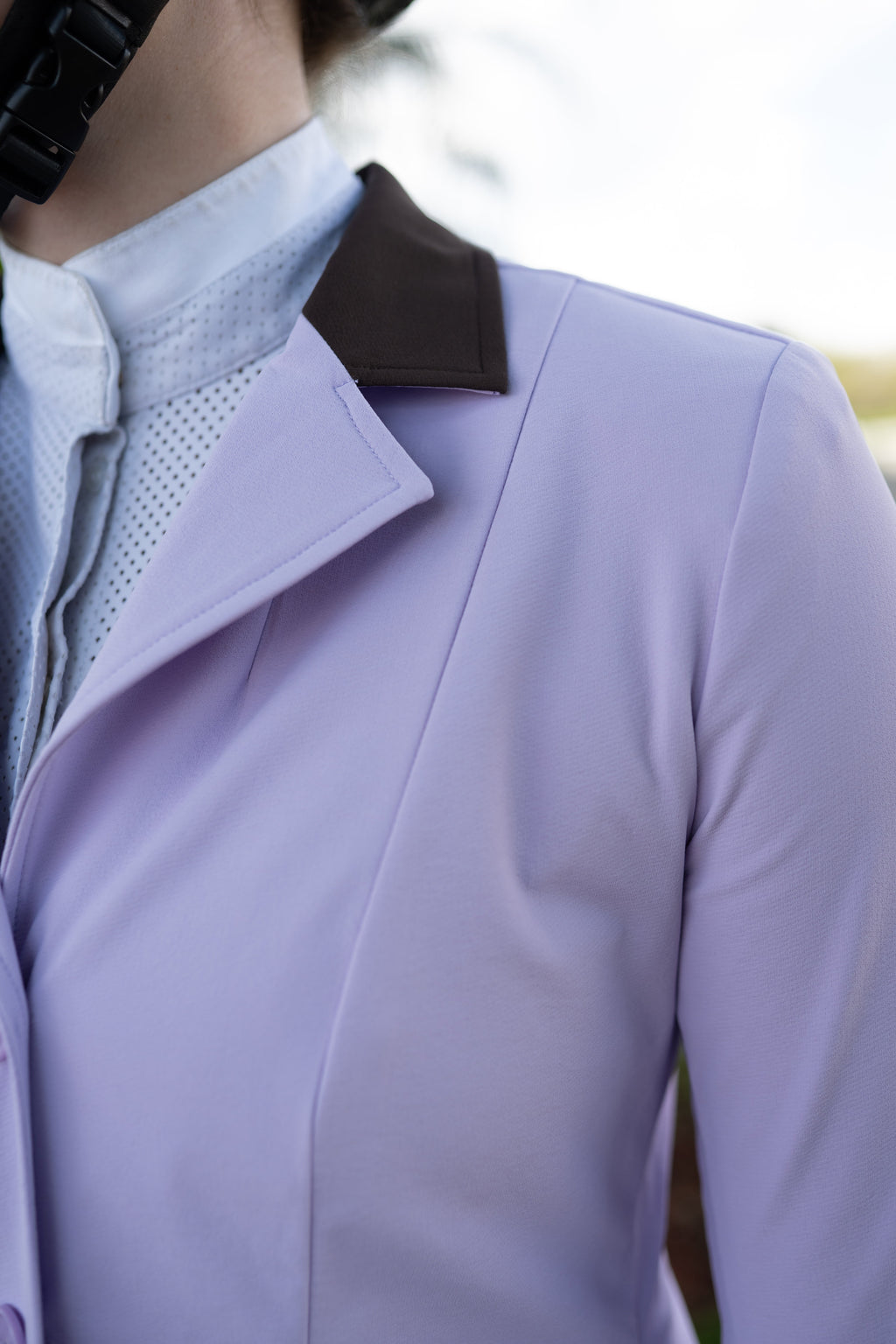 Grand Prix Ladies EQJ 3 Button Show Coat, Lilac with Chocolate Collar