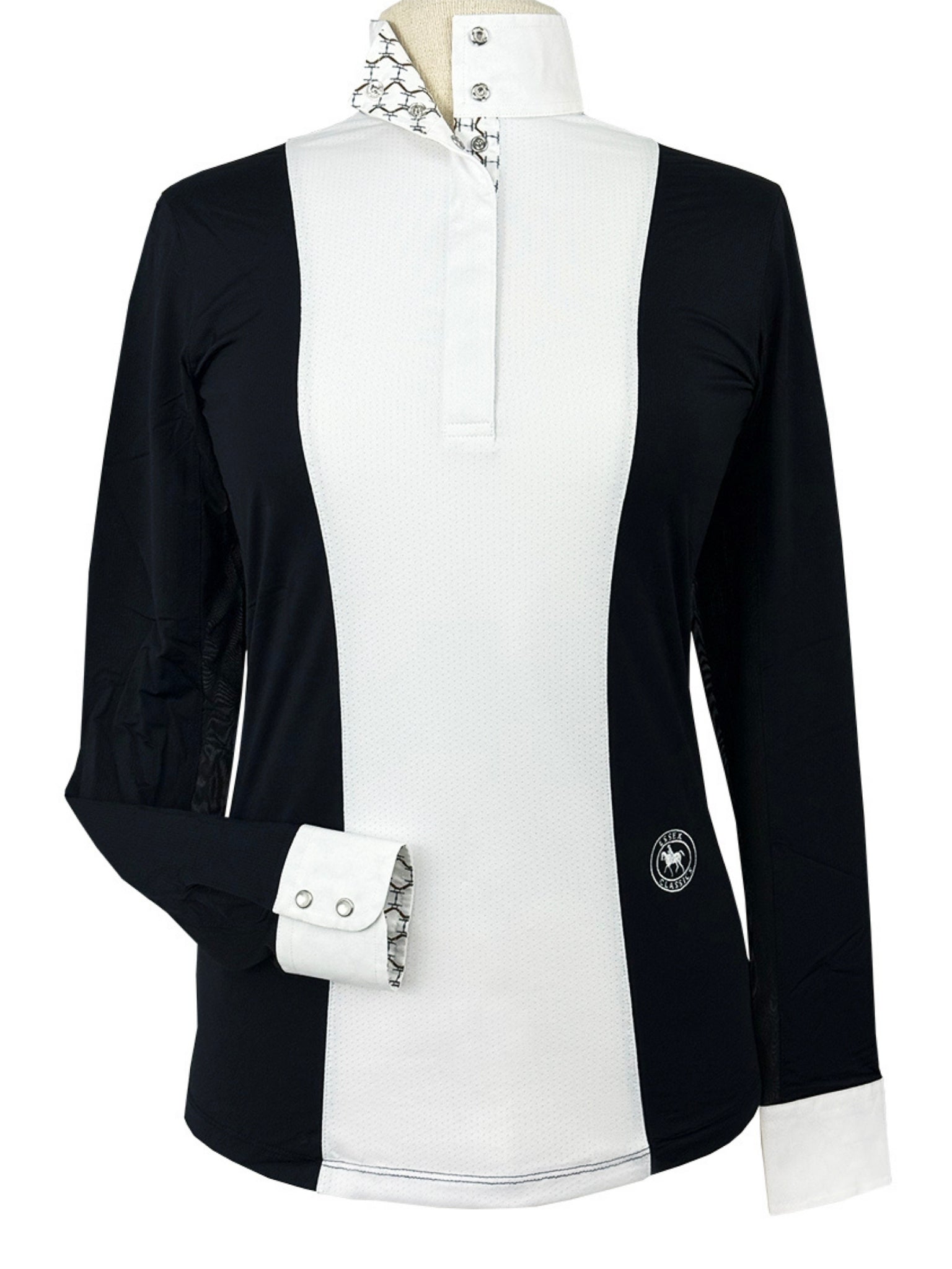 Ladies "Luna II" Black with Braided Reins & Bits Long Sleeve Performance Show Shirt