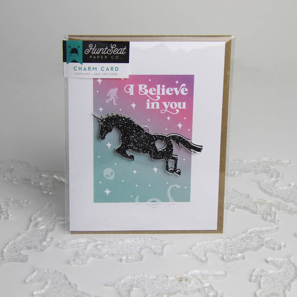 I Believe Charm Card - Unicorn, UFO, Big Foot and Nessy Card
