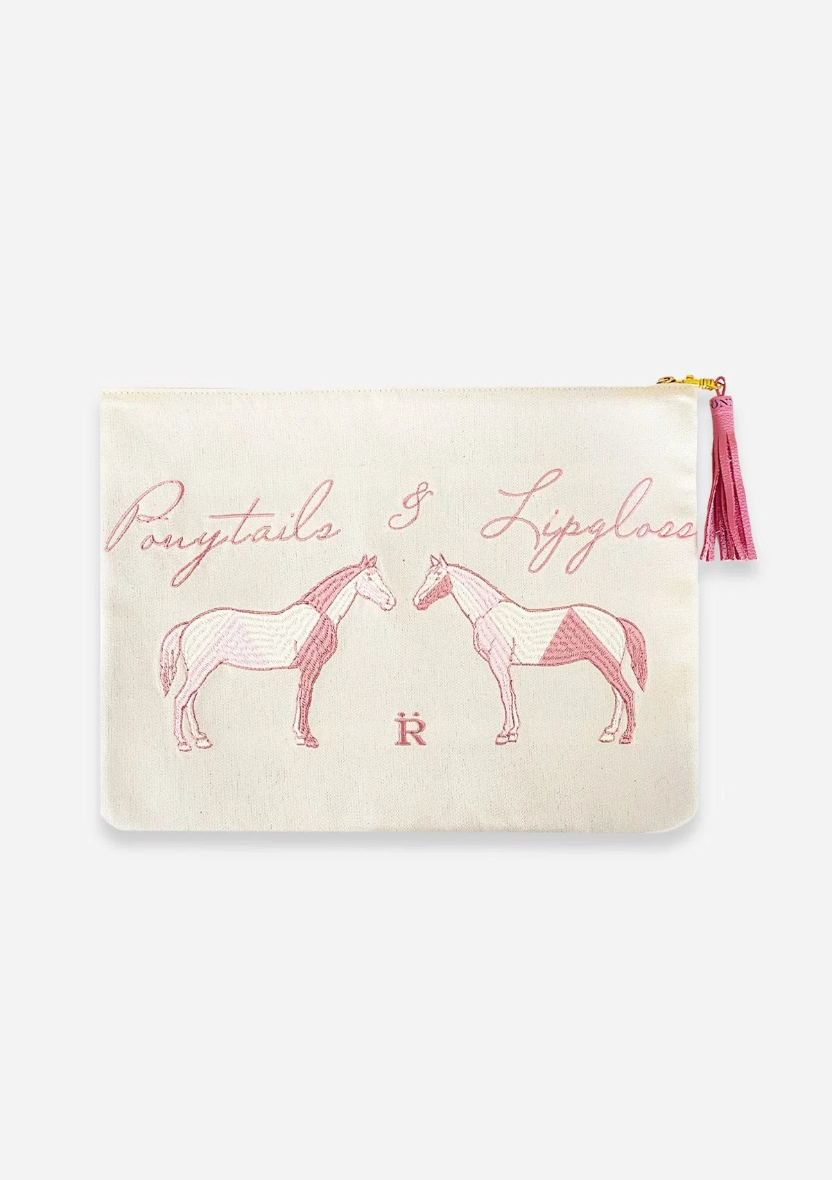 Ponytails Embroidered Pouch | Cream & Pink