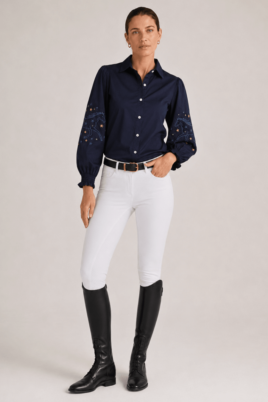 Stella Button | Down Shirt | Embroidered Stars