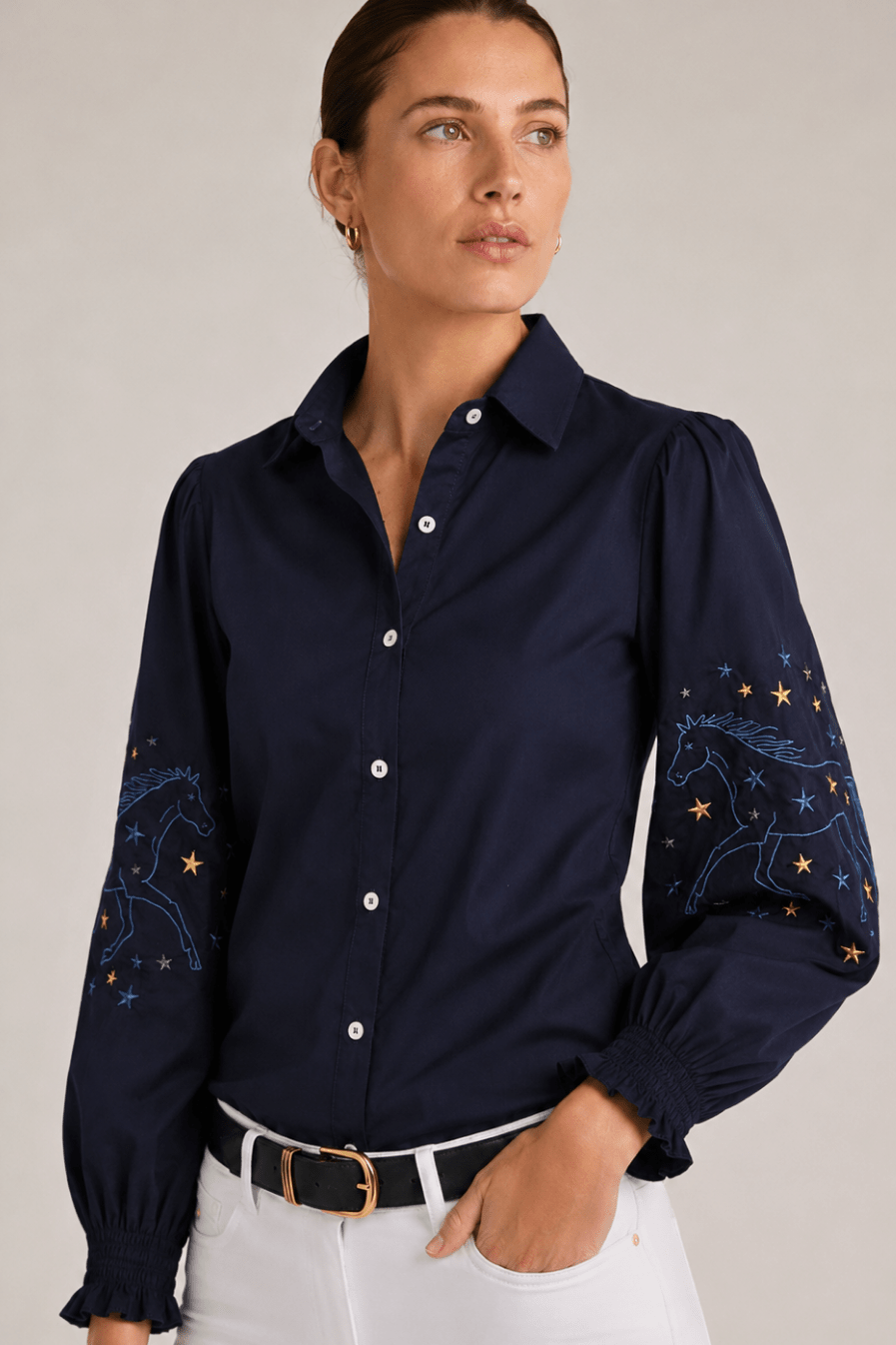 Stella Button | Down Shirt | Embroidered Stars