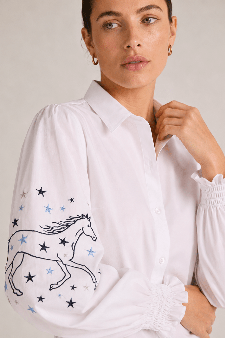 Stella Button | Down Shirt | Embroidered Stars