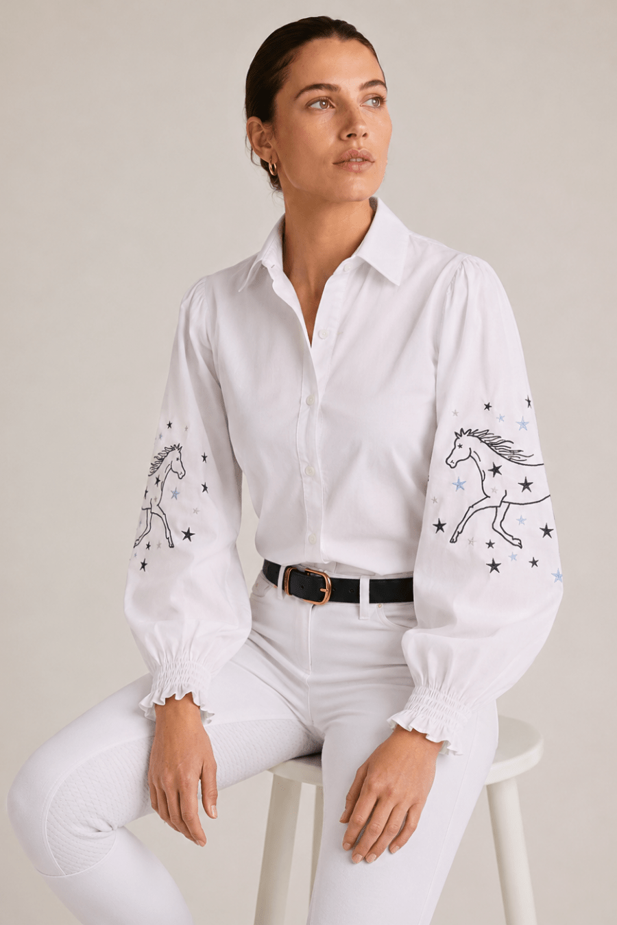 Stella Button | Down Shirt | Embroidered Stars